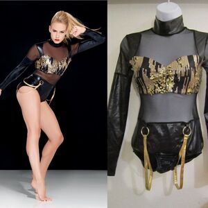Kelle dance jazz acro costume leotard gold sequin JAGGED SPIRIT 5172 XL adult